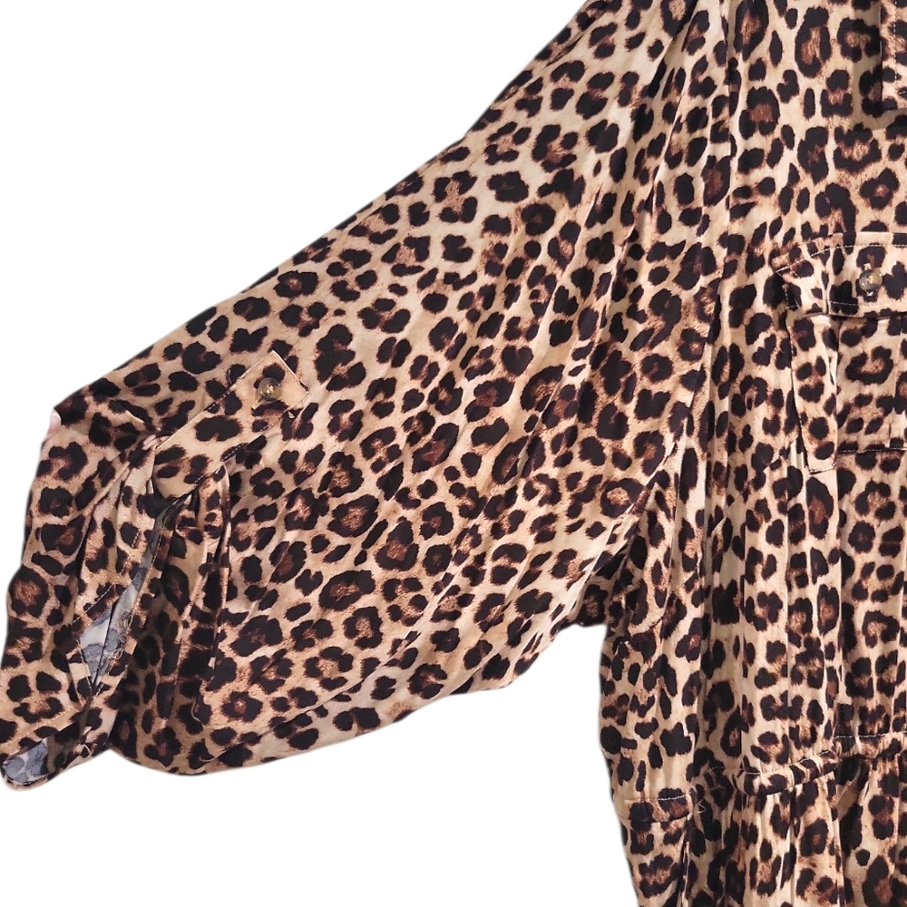 Torrid Women's Leopard Print Chalis Midi Dress NWT Size 4X Drawstring Buttons - Picture 9 of 16
